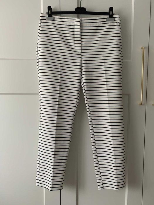 Pantaloni vara ZARA, marime XL, bumbac, alb cu dungi bleumarin