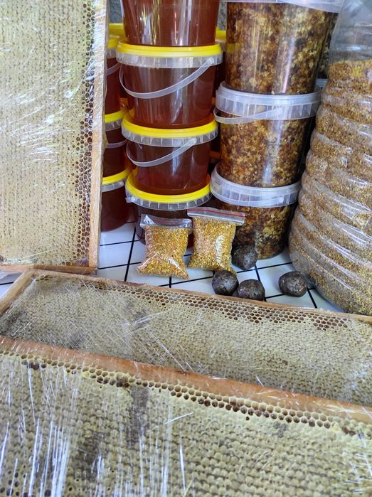 Сотовый мёд, пыльца, прополис, мед