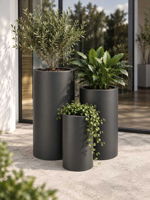 Ghiveci si jardiniera premium din fibra de sticla, diametru x inaltime customizabila, culoare customizabila, pentru spatii publice, terase, restaurant