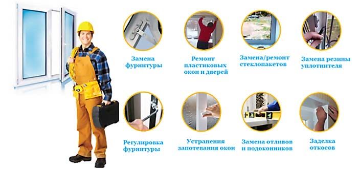Ремонт окна и двери Стеклопакеты Замена уплотнителя, фурнитуры