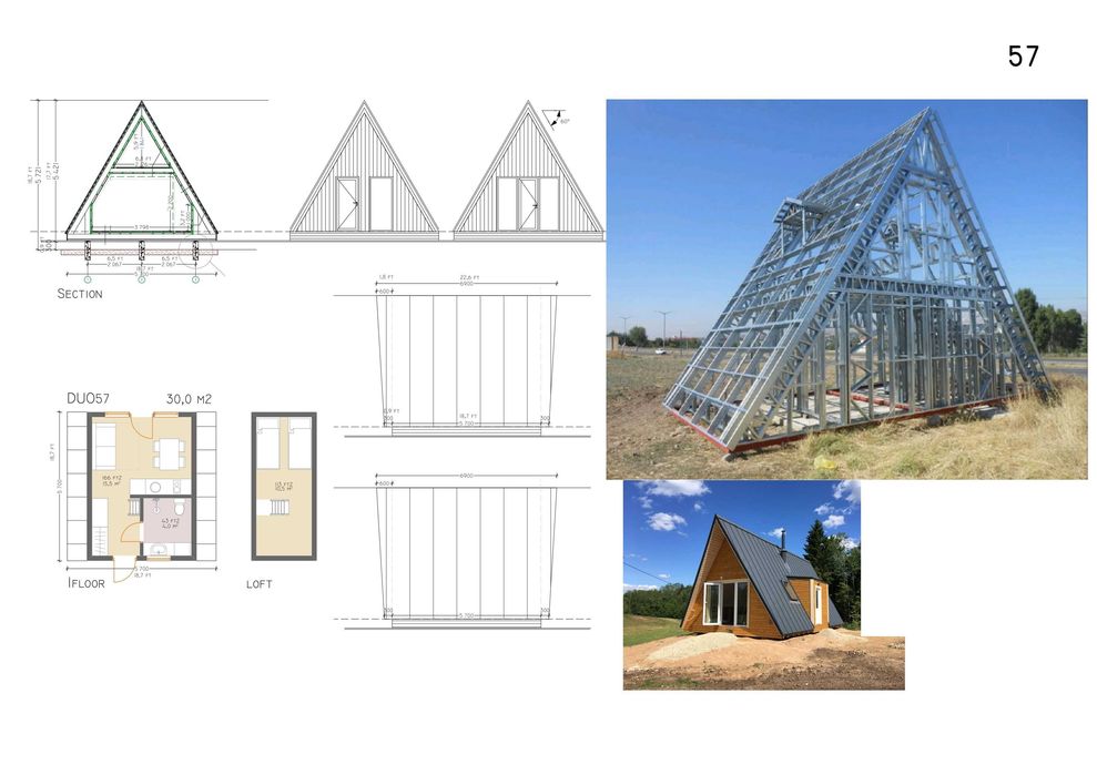 Сглобяеми Преместваеми Вили Жилищни Вила А образна - 57м2