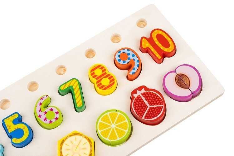 Цветен дървен сортер с плодове и цифри