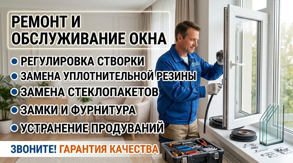 Регулировка окон, замена резины, устранение продуваний, запотеваний