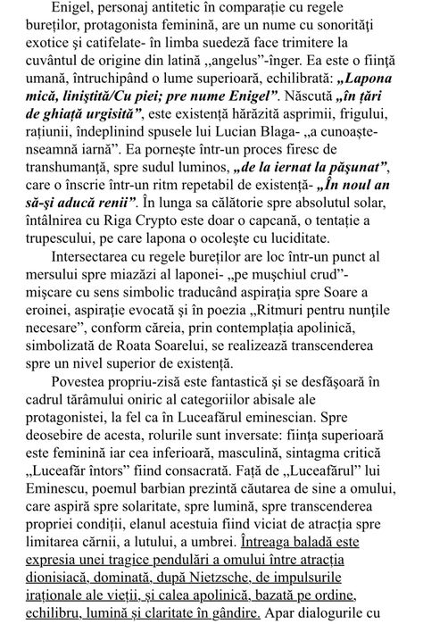 Comentarii Limba si Literatura Romana Bacalaureat- Nota 10