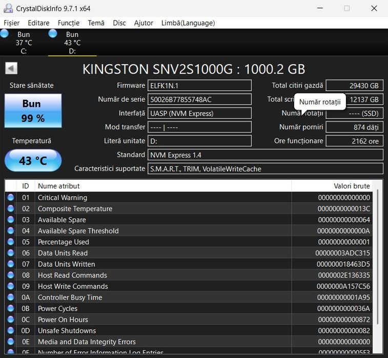 Ssd nmve kingston 1 TB