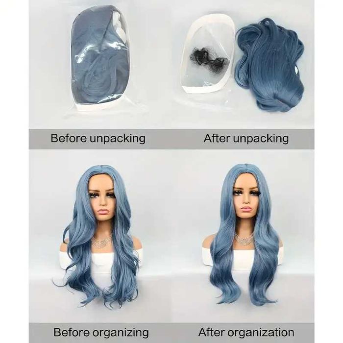 Синя чуплива перука на път