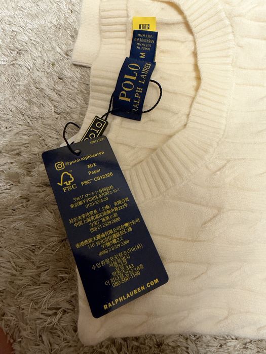 Pulover Polo Ralph Lauren Cable-Knit Alb / Cream - Nou cu Etichetă