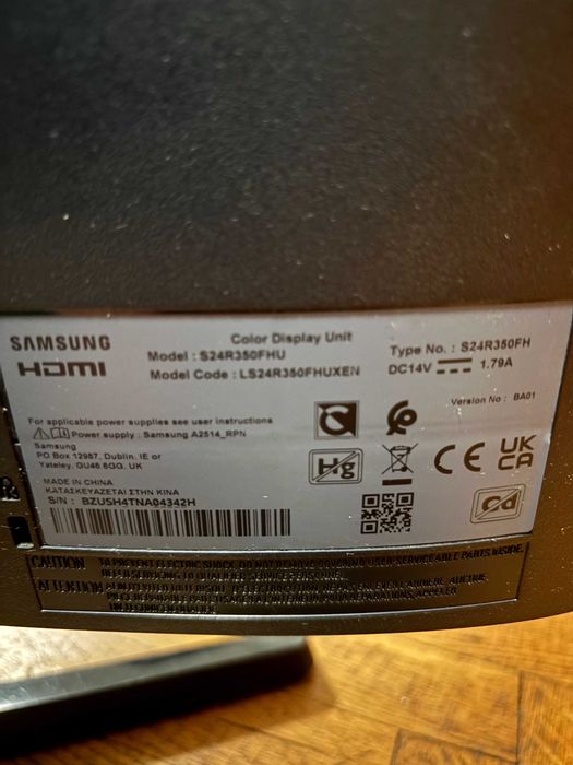 Samsung Monitor S24R350FHU 24” Full HD IPS HDMI/VGA – Отлично състояние
