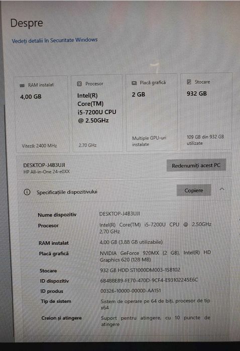 Calculator tip desktot All in One, HP,  60 cm, Ecran tactil, Intel