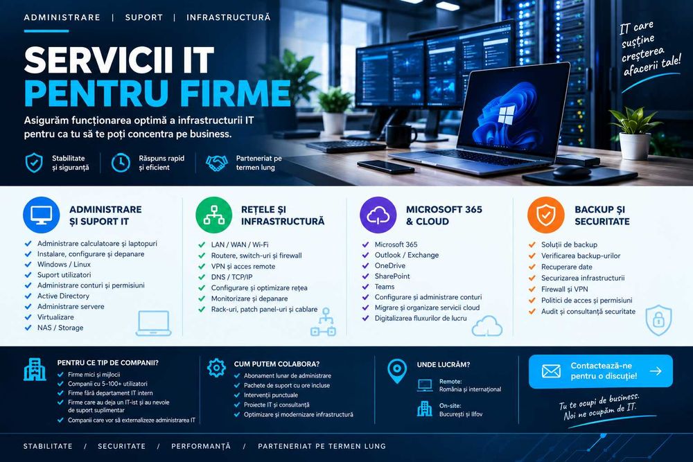 Suport IT pentru firme | Servere, Rețele, Cloud și Securitate
