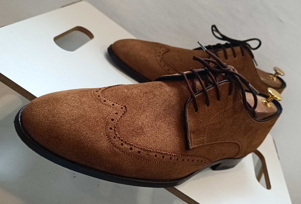 Pantofi derby 43 43.5 brogue suede JOOP ! piele naturala moale camel