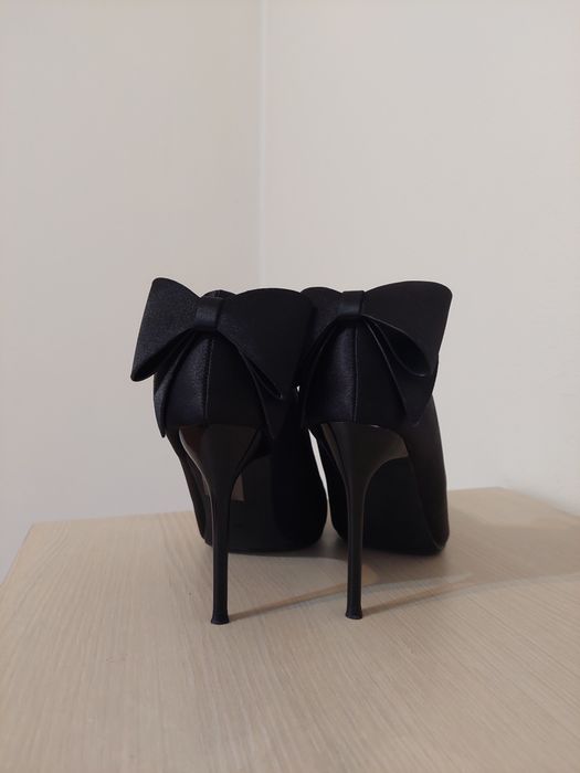 Pantofi dama eleganti negri cu funda toc stiletto marimea 39