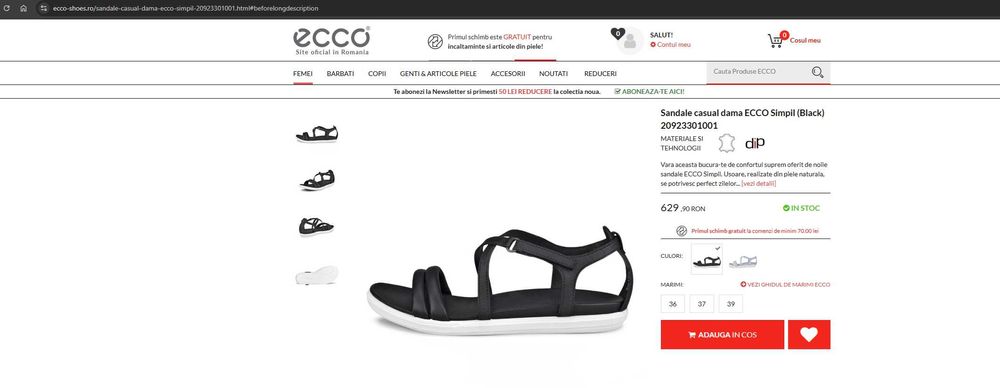 Sandale casual dama ECCO Simpil (Black) 20923301001 37