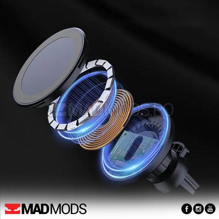 Suport auto MagSafe, Incarcare wireless 15W Magnetic, Grila ventilatie