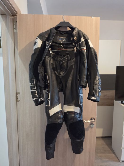 Costum moto din piele FLM (Germania) – geacă + pantaloni, cu protecții complete