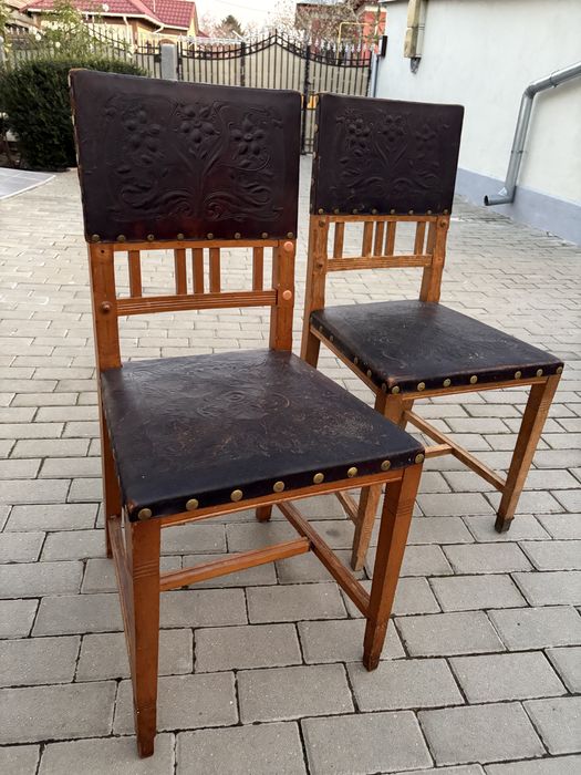 Scaune vintage piele lemn