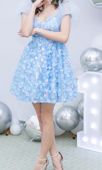 Rochie de ocazie scurta albatra deschis