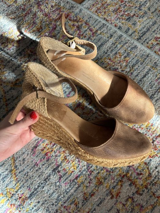 Espadrile cu toc din piele