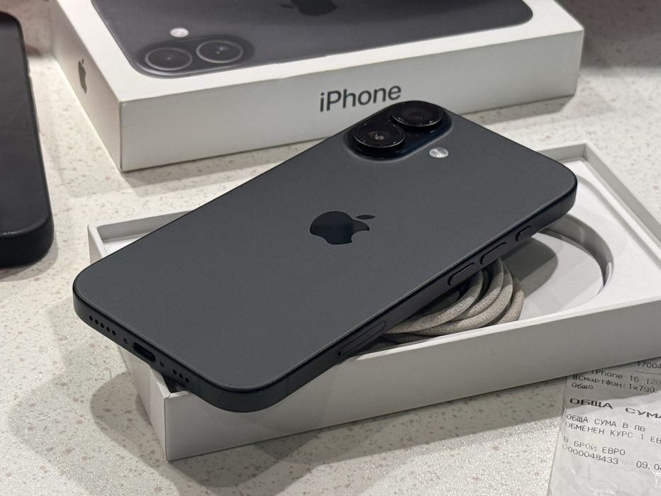 iPhone 16 128GB Black – Като НОВ, 100% Батерия, Гаранция 18м.!
