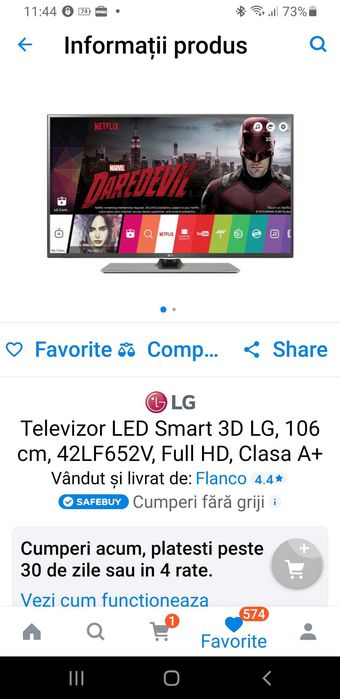 Televizor Smart 3D LG, 106 cm 42LF652V Full HD,