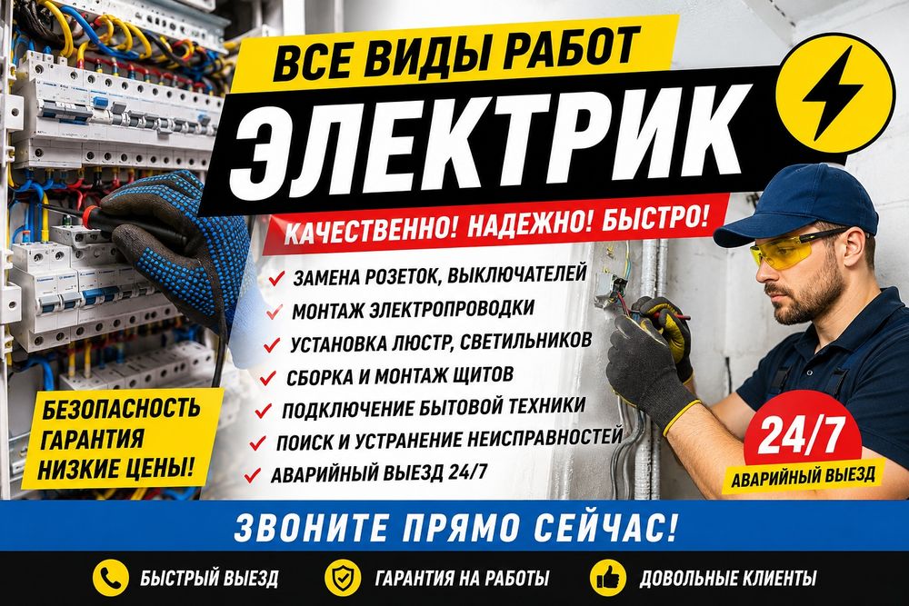 Электрик/elektrik/ремонт/монтаж/замена/круглосуточный вызов 24 на 7/