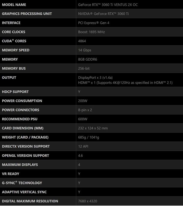 MSI GeForce RTX 3060 VENTUS 2X 8G OC