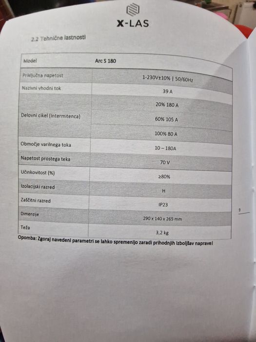 Aparat de sudură Invertor X-LAS Arc S 180 (MMA / Lift TIG) - NOU în cutie