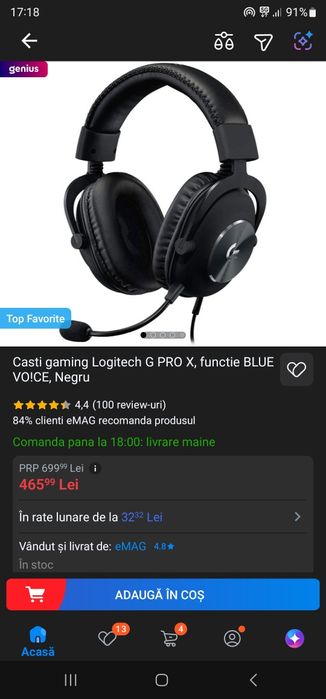 Casti gaming Logitech g pro x ca noi !