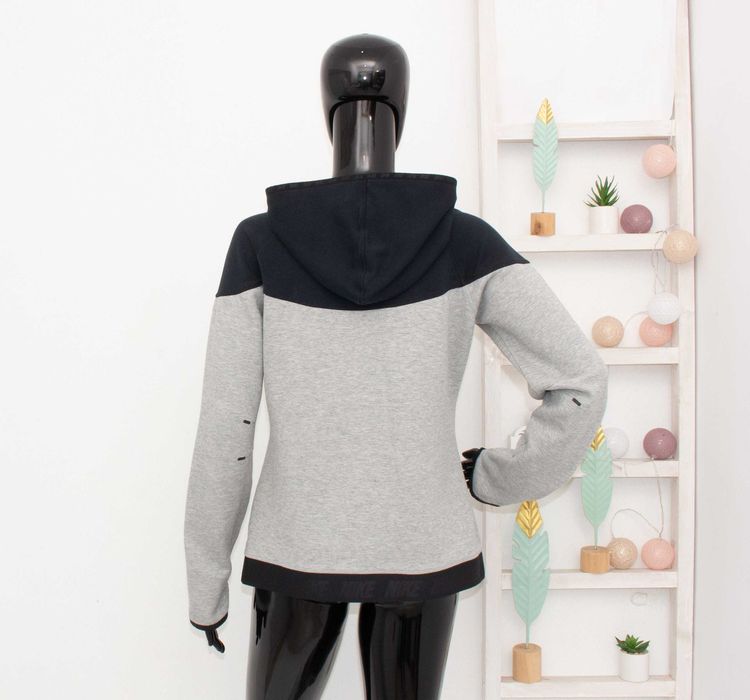 Nike Tech Fleece дамски суичър сивo черен горница с качулка худи L