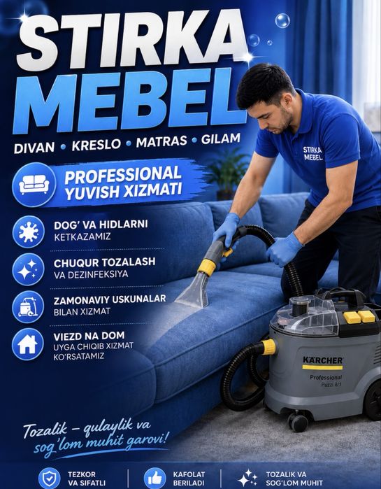 Divan kreslo matras stullarni professional yuvamiz.