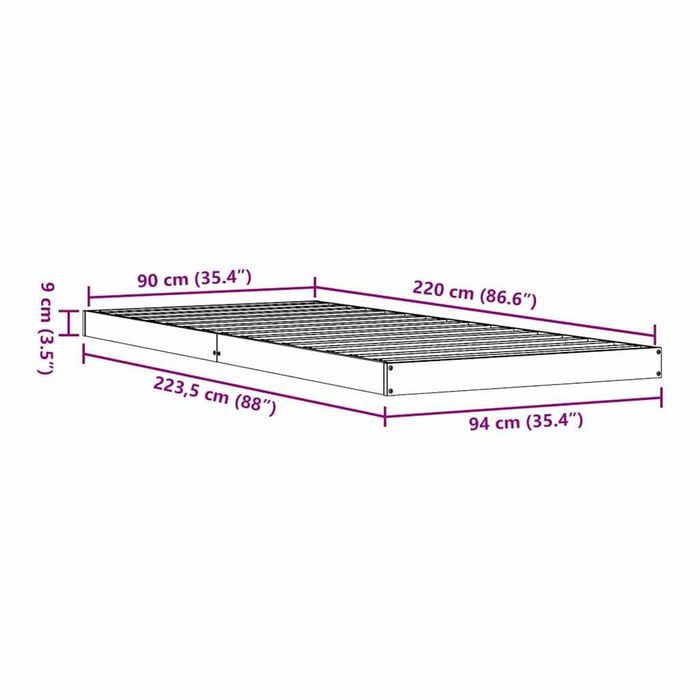 Cadru de pat de podea, natural, 90 x 220 cm, lemn masiv de pin VidaXL
