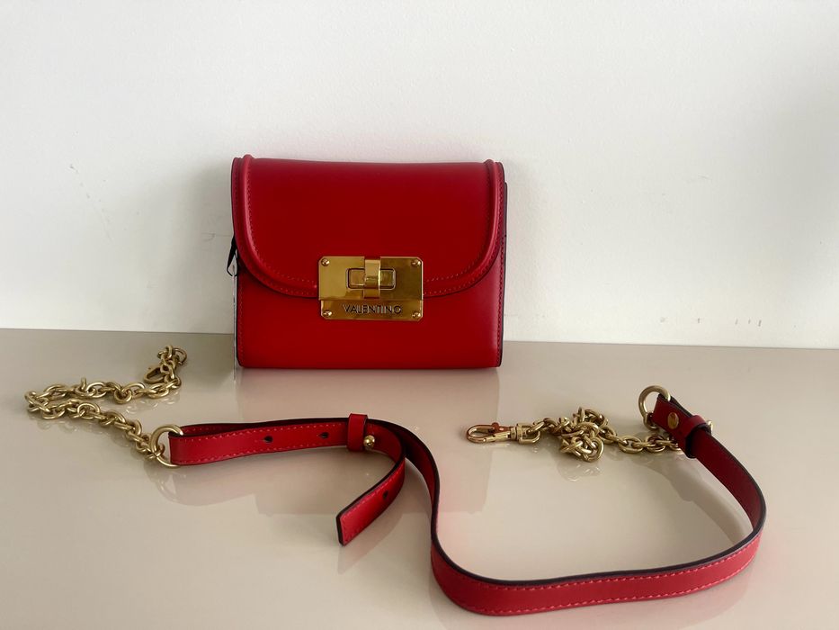 Valentino by Mario Valentino мини чанта-100 % естествена червена кожа