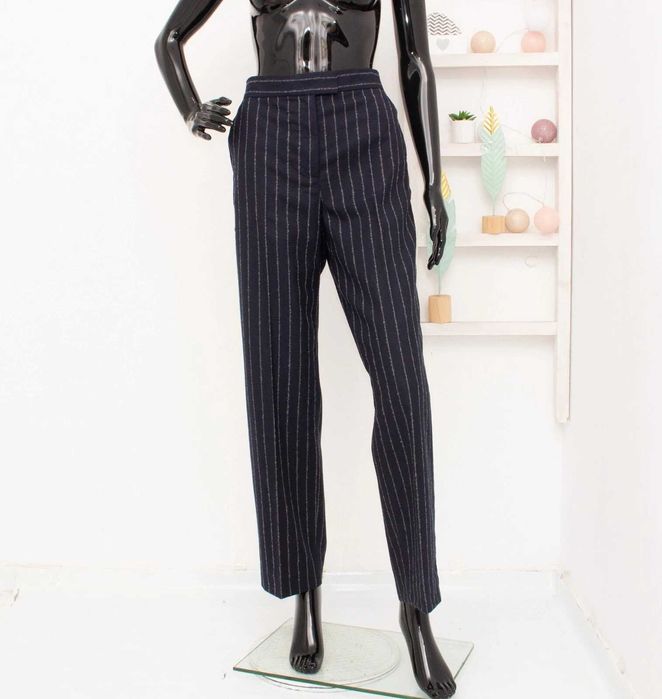 COS оригинален дамски панталон синьо райе вълна прави крачоли 36 S