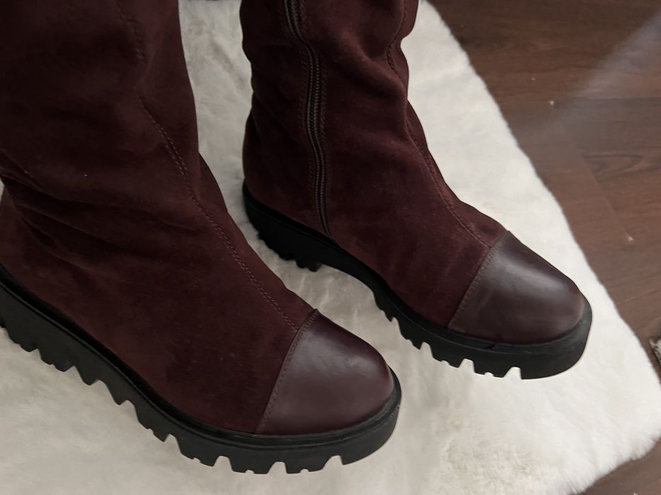 Cizme piele întoarsă grena. Mărime 37