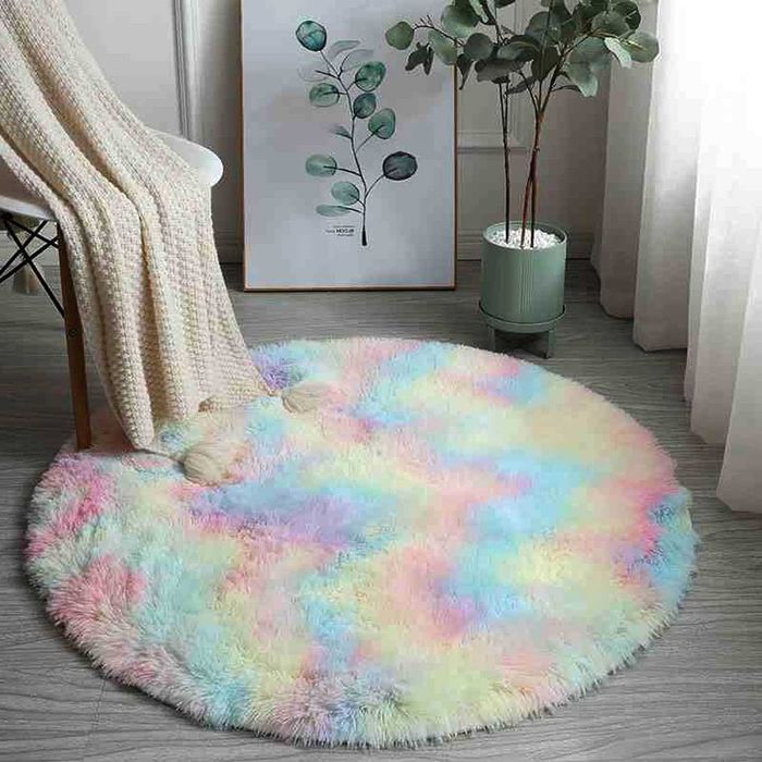Детски мек кръгъл килим , Дъга, Пухкав кръгъл килим, 80см