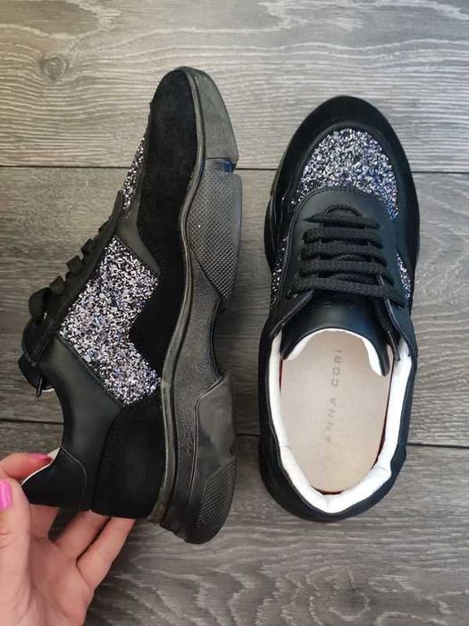 Pantofi piele, noi, nefolositi, Anna Cori Negru Sclipici