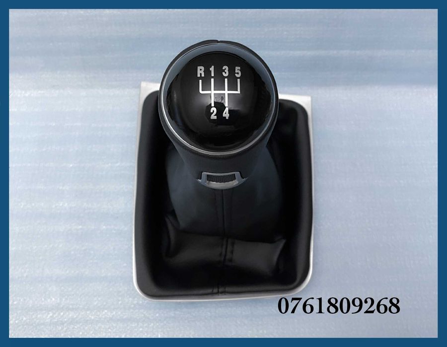 Manson schimbator + nuca piele + rama argintie VW Golf 7 cu 5 trepte