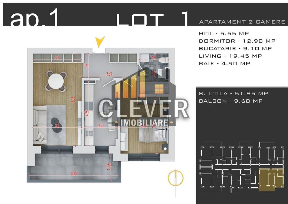 Apartament 2 camere - promo parcare, comision 0, geam la baie, Pallady