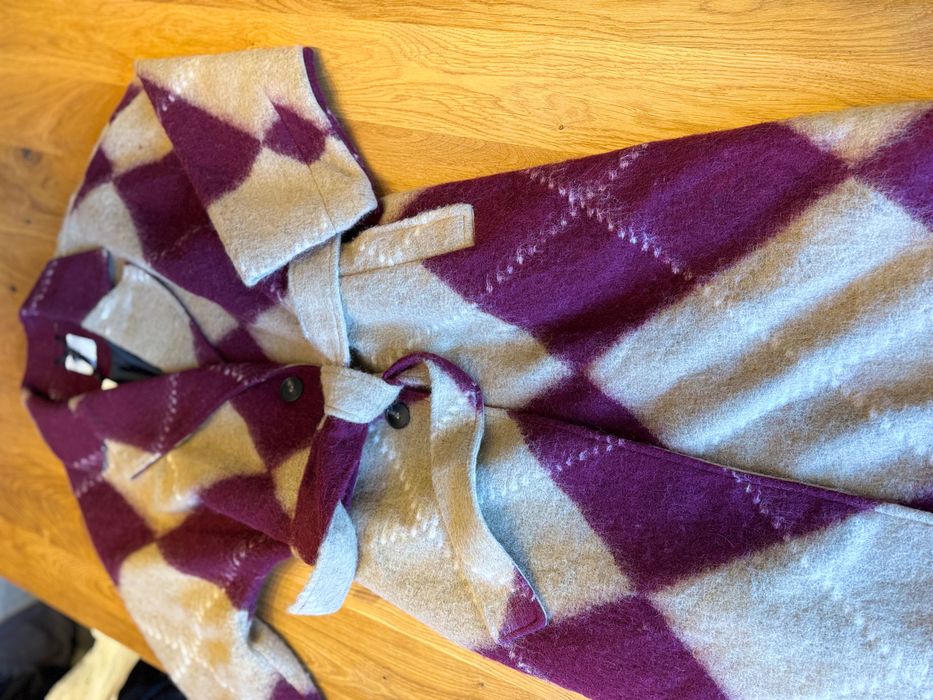 Италианско палто вълна бордо бургунди бежово Lumina