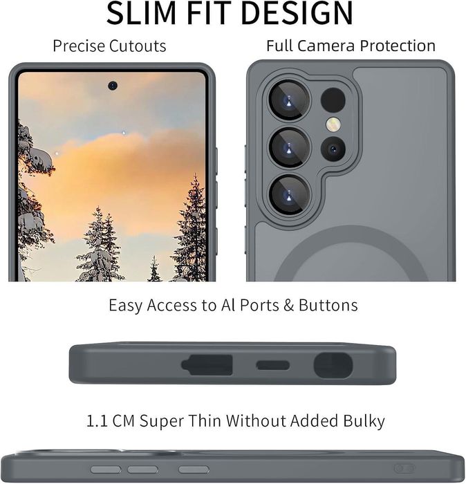 Матов magsafe кейс за samsung galaxy s26 ultra - титаниево сив - със з