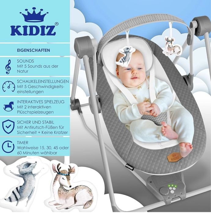 Бебешка люлка KIDIZ® Baby Rocker с 5 настройки на скоростта