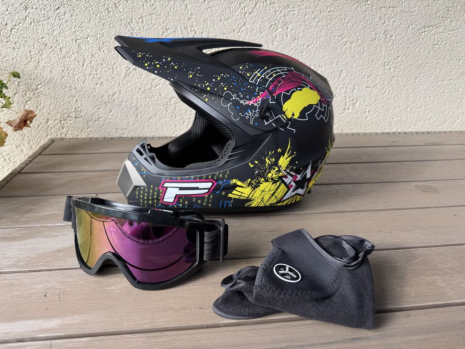 Set casca moto cross trotineta + ochelari , marimea XL , NOU