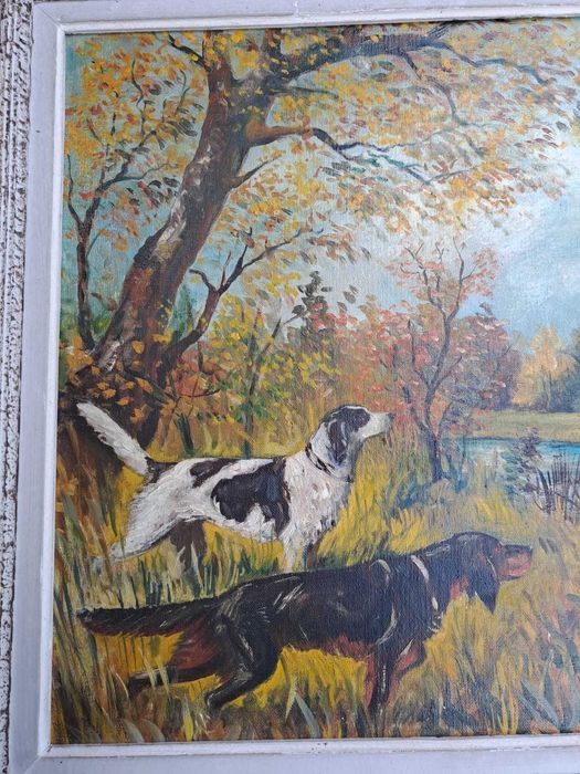 tablou vechi pictura pe panza 96/56 cm semnat Maruki