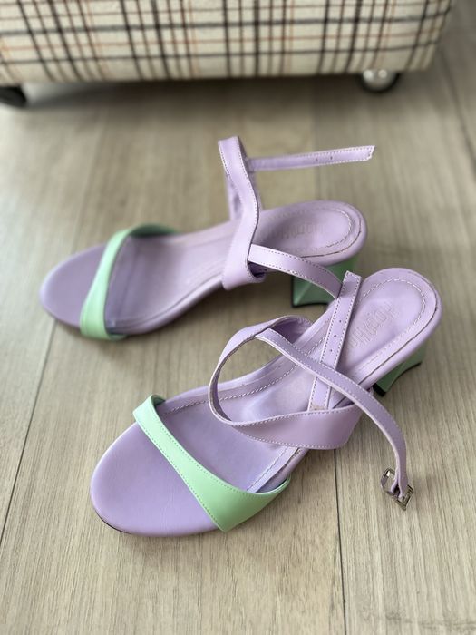 Sandale 37, verde/mov, toc 6 cm