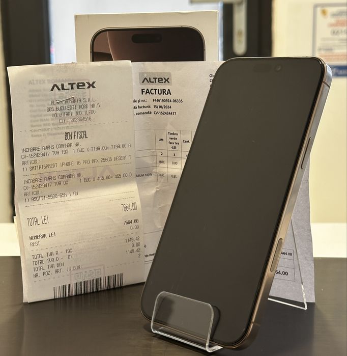 iPhone 16 Pro Max Desert Titanium 256GB, Bon+Factura+Garantie 10-2026