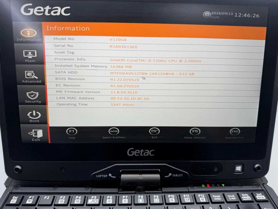 Laptop SH GETAC v110 g4 i5-7200U SSD 512Gb 16GB Ram Diagnoza Auto Fully Rugged