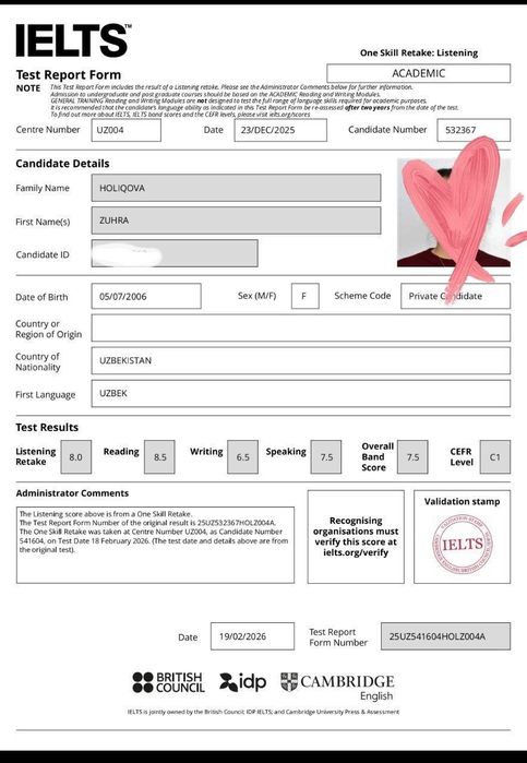 IELTS individual kurslar. Ingliz tili B2-C1 tayyorlov.