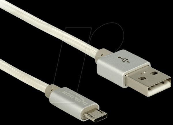 USB текстилен кабел 2 м Delock, Micro-B, Type-A, пренос на данни,