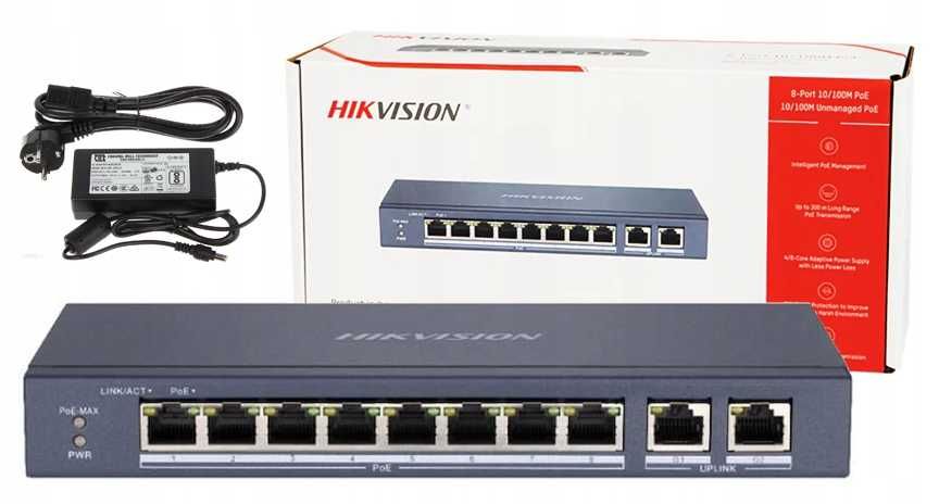Switch 8 porturi PoE Hikvision DS-3E0310P-E-M 2 porturi uplink gigabit nou Sigilat