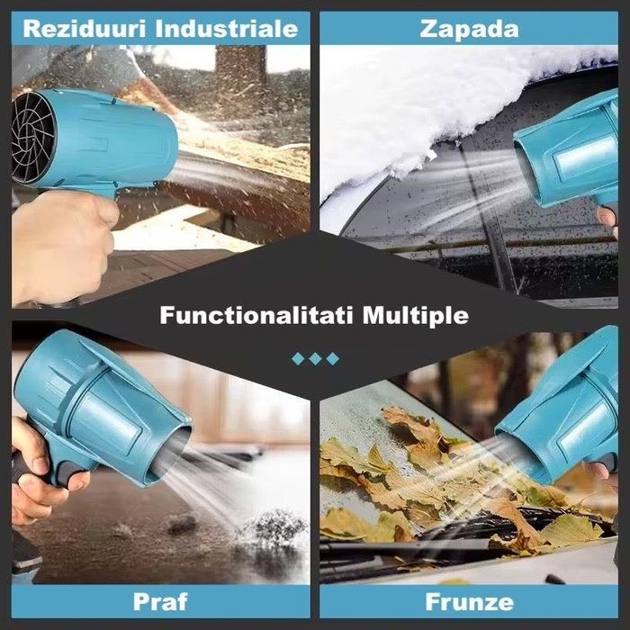 Suflantă Multifuncțională Portabilă 48V, 25.000 RPM, 2 Acumulatori - Zăpadă, Frunze și Uscare Auto